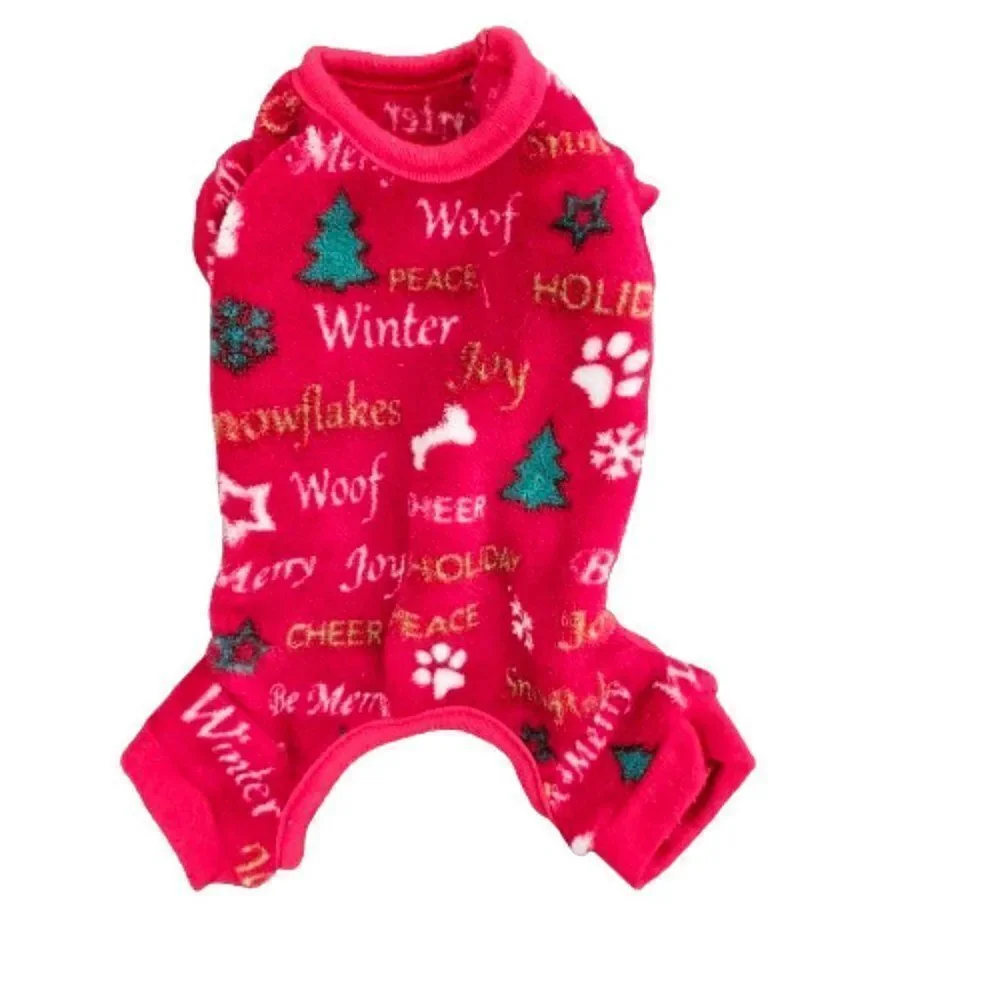 Hotel Doggy Cranberry Red & White Cozy Plush Festival Dog Jumpsuit Size XS